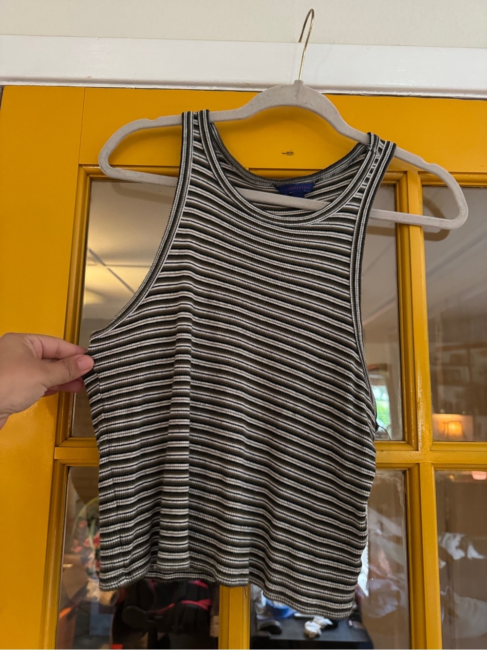 Aeropostale Black and White Striped Ribbed Crop Tank